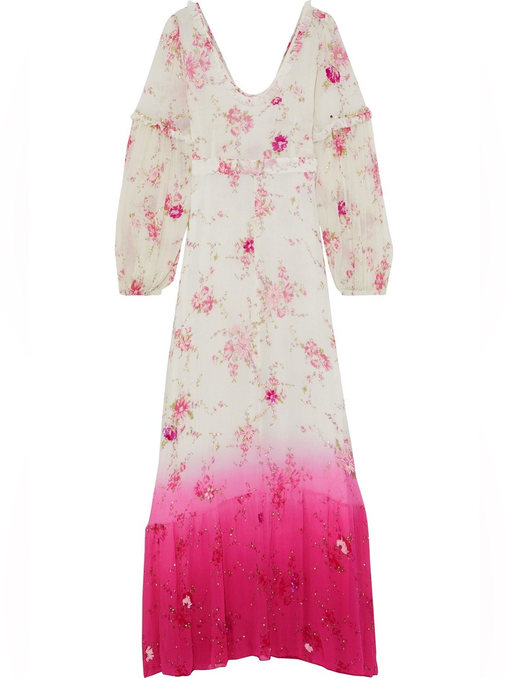 LoveShackFancy Zaria Sequin-Embellished Dégradé Floral Silk-Gauze Maxi Dress